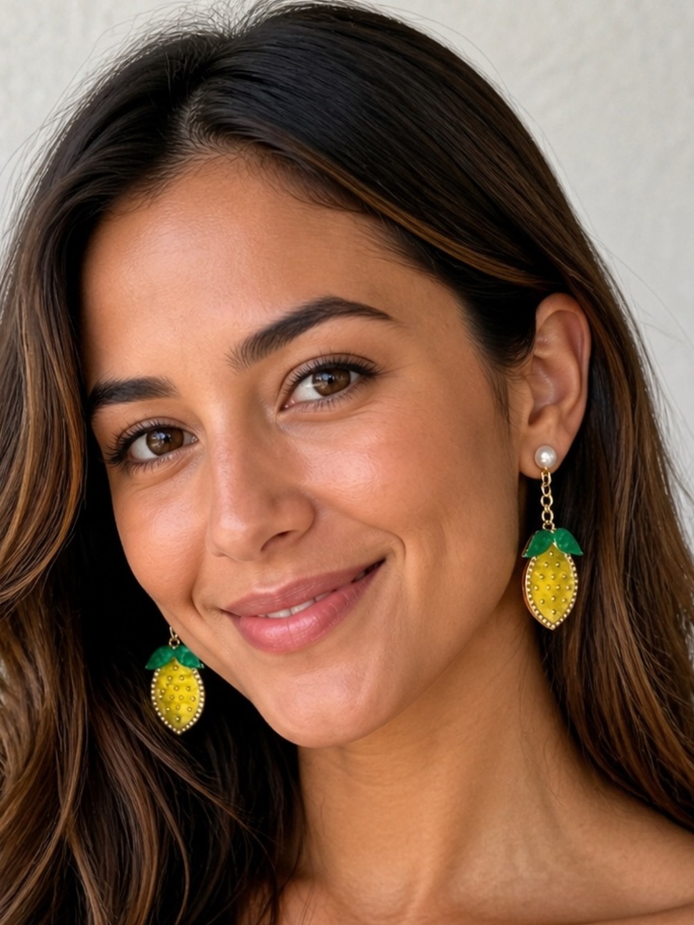 Noir Pearl-Stud Yellow Lemon Dangle Earrings - Women Earrings